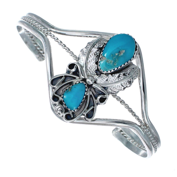 Native American Genuine Sterling Silver Turquoise Stone Cuff Bracelet AX126713